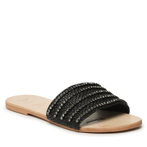 Image of Pantoletten Manebi - Raffia+Crystals Leather Sandals T 7.1 Y0 Black Diamonds Bands