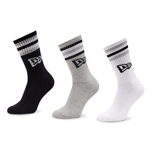 Set di 3 paia di calzini lunghi unisex New Era - Retro Stripe Crew 13113629 Blk/Whi/Gra
