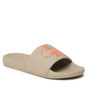 Image of Pantoletten Calvin Klein Jeans - Slide Monogram Co YM0YM00061 Travertine/Shocking Orange ACC