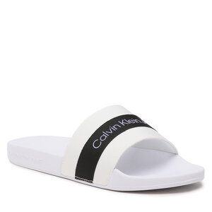 Image of Pantoletten Calvin Klein Jeans - Slide Printed Logo Web YW0YW01244 Bright White/Black/Lavender YBR
