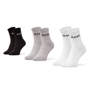 Set di 3 paia di calzini lunghi unisex Reebok - Act Core Mid Crew Sock 3P GC8669 MGreyh/Black/White