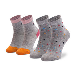 Set di 2 paia di calzini lunghi da bambini Tommy Hilfiger - 701218370 Light Grey Melange/Pink 002