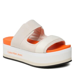 Image of Pantoletten Calvin Klein Jeans - Flatform Sandal Webb YW0YW01074 Eggshell/Shocking Orange ACF