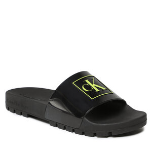 Image of Pantoletten Calvin Klein Jeans - Truck Slide Monogram Rubber YM0YM00591 Black/Safety Yellow 0LR