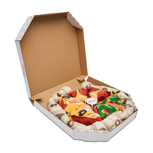 Image of 4er-Set hohe Unisex-Socken Rainbow Socks - Pizza Socks Box Italiana/Seafood/Pepperoni Rot