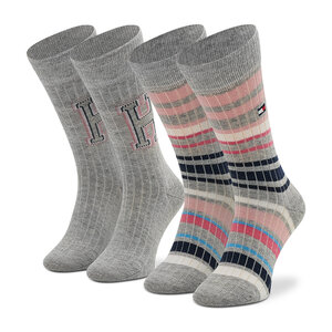 Set di 2 paia di calzini lunghi da bambini Tommy Hilfiger - 701218365 Light Grey Melange/Pink 003