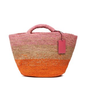 Image of Handtasche Manebi - Natural Raffia Panier V 6.8 AK Tan Pink And Orange Degrade