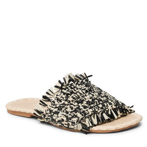 Image of Pantoletten Manebi - Fringed Knots Raffia Leather Sandals V 3.4 Y0 Black Natural Melange