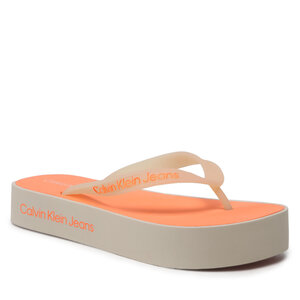 Image of Zehentrenner Calvin Klein Jeans - Beach Sandal Flatform Logo YW0YW01092 Eggshell/Shocking Orange