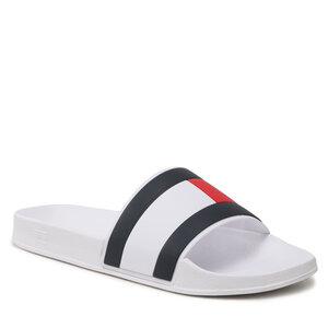 Image of Pantoletten Tommy Hilfiger - Rubber Th Flag Pool Slide FM0FM04236 White YBR