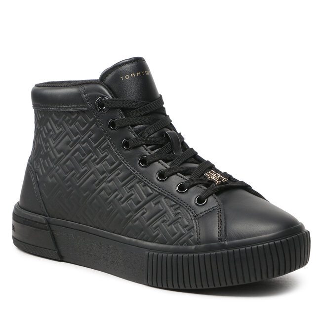 Sneakersy Tommy Hilfiger - Monogram Leather Sneaker High FW0FW06856  Black BDS