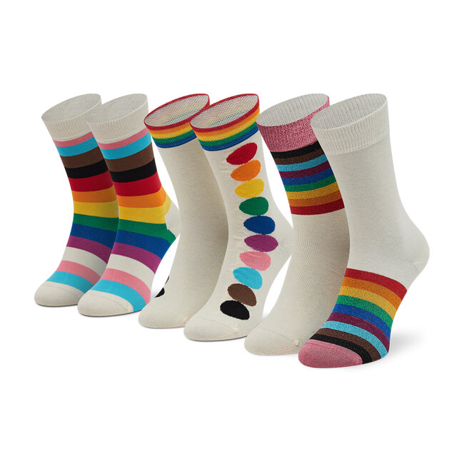 Sada 3 párů vysokých ponožek unisex Happy Socks - XPRD08-1300 Bílá