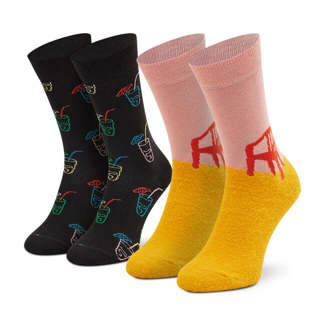 Sada 2 párů vysokých ponožek unisex Happy Socks - XHAV02-0200 Žlutá