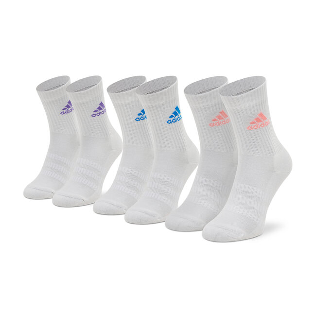 Súprava 3 párov vysokých ponožiek unisex adidas - 3-Stripes Cushioned Crew HE4994 White