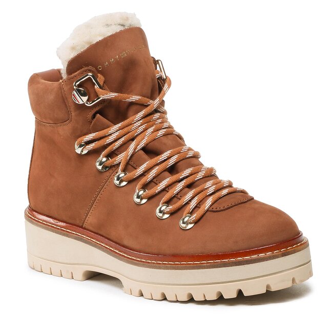 SchnÃ¼rstiefeletten Tommy Hilfiger - Leather Outdoor Flat Boot FW0FW06822 Natural Cognac GTU
