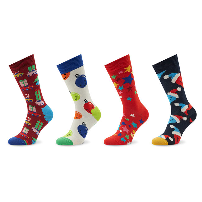 Sada 4 párů vysokých ponožek unisex Happy Socks - XHBG09-4300 Barevná