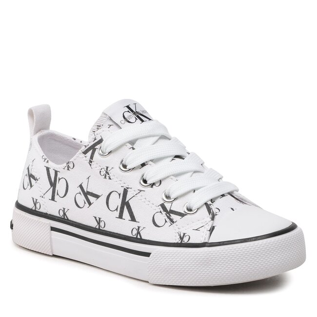 Mens Calvin Klein Shoes - Logo All Over Low Cut Lace-Up Sneaker V3X9-80570-0890 M White 100