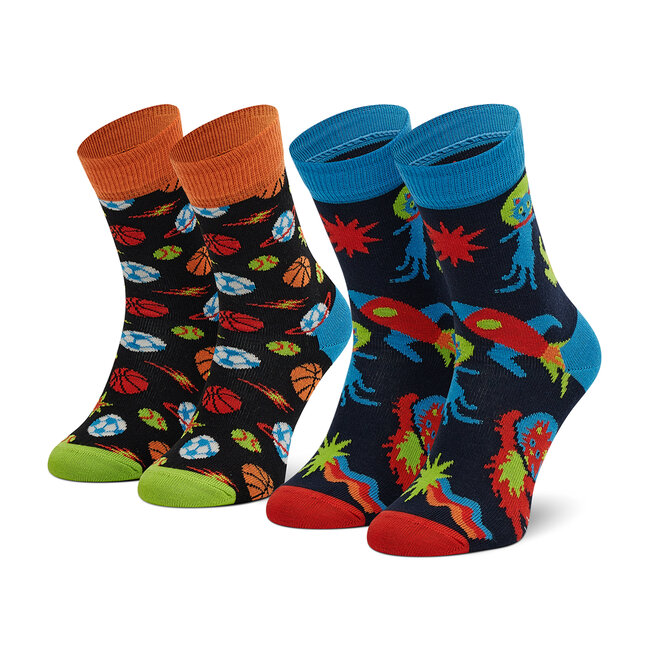 Sada 2 párů dětských vysokých ponožek Happy Socks - KSPT02-6500 Černá