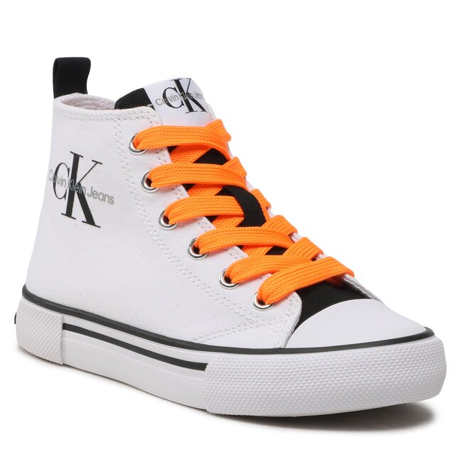 Sneakers aus Stoff Calvin Klein Jeans - High Top Lace Up Sneaker V3X9-80569-0890X002 M White/Black X002