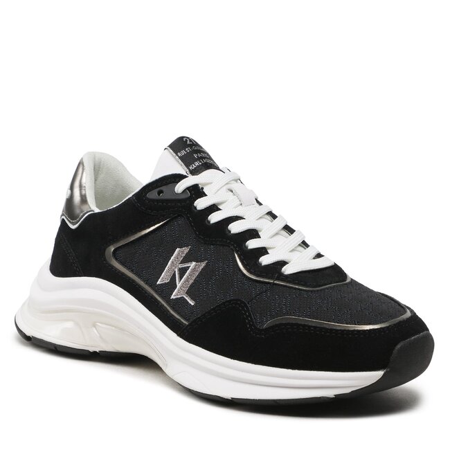 Sneakersy KARL LAGERFELD - KL53165 Black Lthr/Textile W/Silver