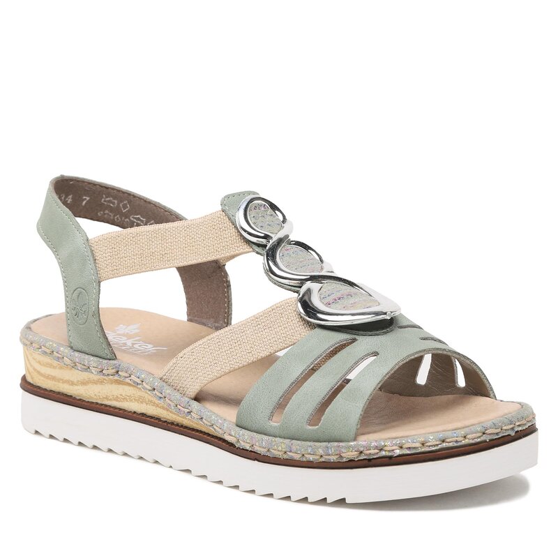 Sandalen Rieker 679L4-52 Grün Keilabsatz Pantoletten und Sandaletten Damenschuhe