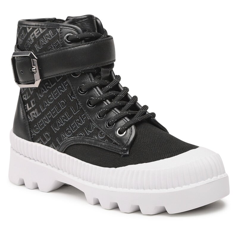 Schnürstiefeletten KARL LAGERFELD KL42546 Black Lthr/Textile Trapperschuhe Stiefel und andere Damenschuhe