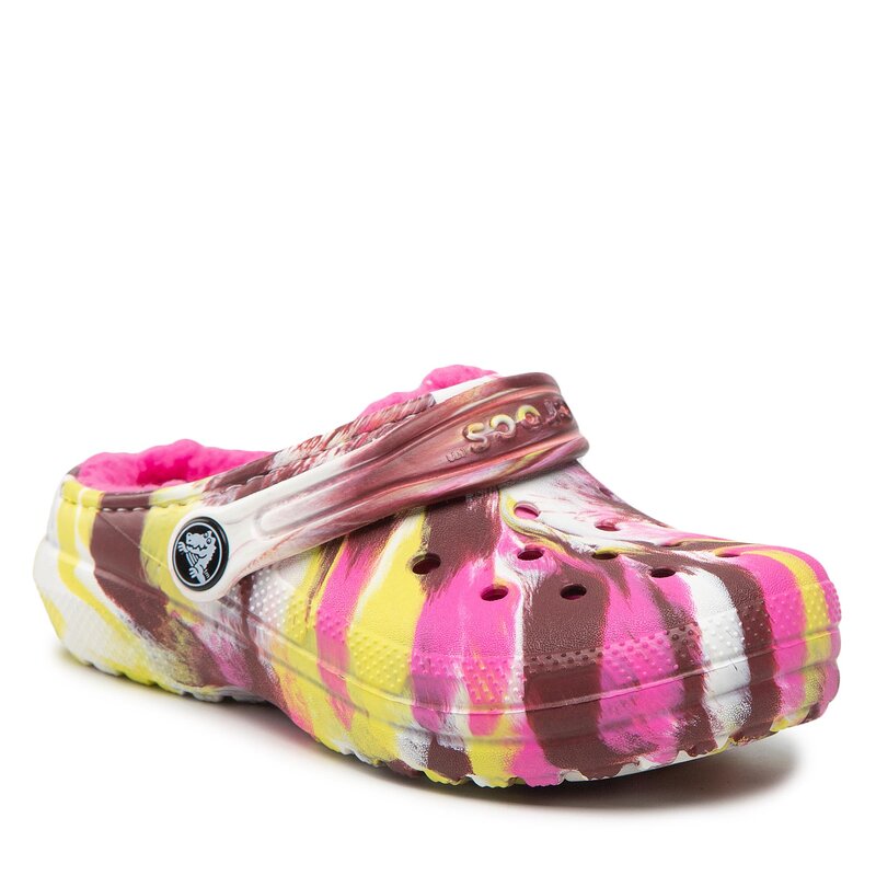 Pantoletten Crocs Classic Lined Marbled Cgk 207773 Electric Pink/Multi Pantoletten Pantoletten und Sandaletten Mädchen Kinderschuhe