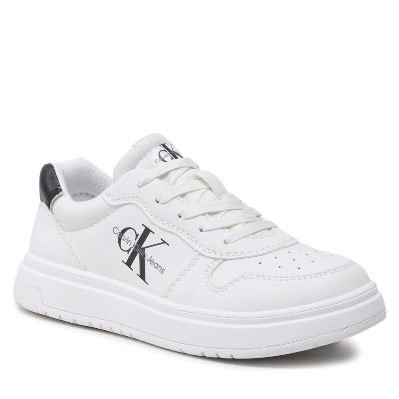 Sneakers Calvin Klein Jeans Low Cut Lace-Up Sneaker V3X9-80553-1355 M White 100 Schnürschuhe Halbschuhe Jungen Kinderschuhe
