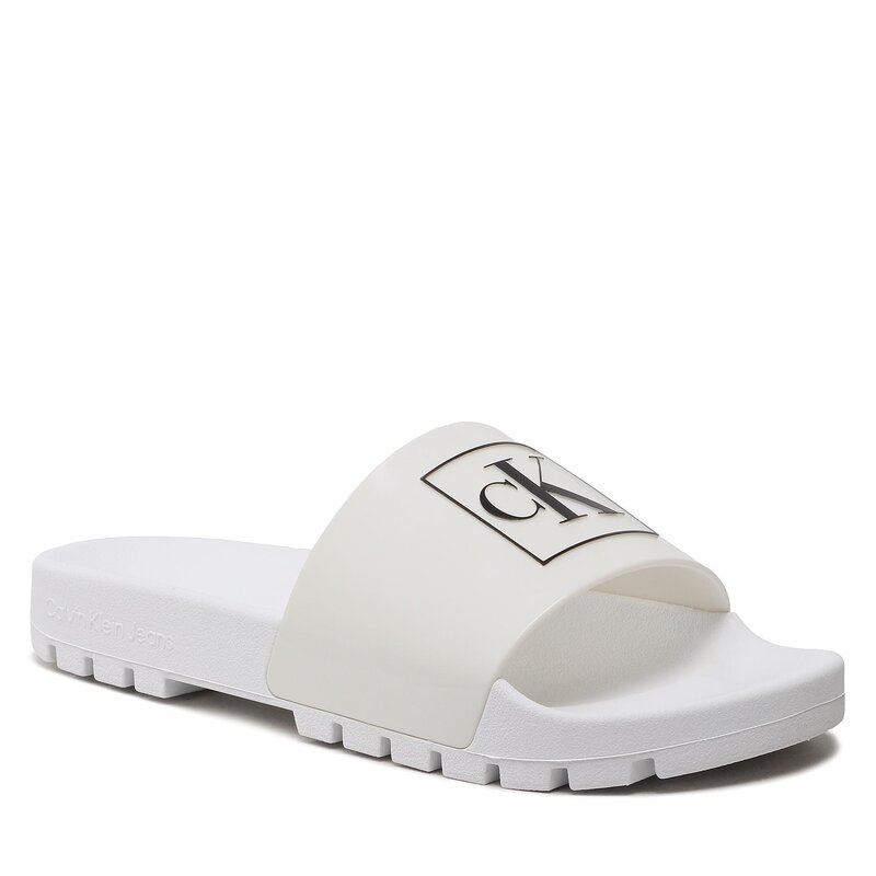 Pantoletten Calvin Klein Jeans Truck Slide Monogram Rubber W YW0YW00893 White YBR Alltägliche Pantoletten Pantoletten Pantoletten und Sandaletten Damenschuhe