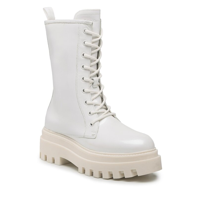 Schnürstiefeletten Calvin klein jeans Flatform LAceup Boot Patent YW0YW00852 White YBR Trapperschuhe Stiefel und andere Damenschuhe