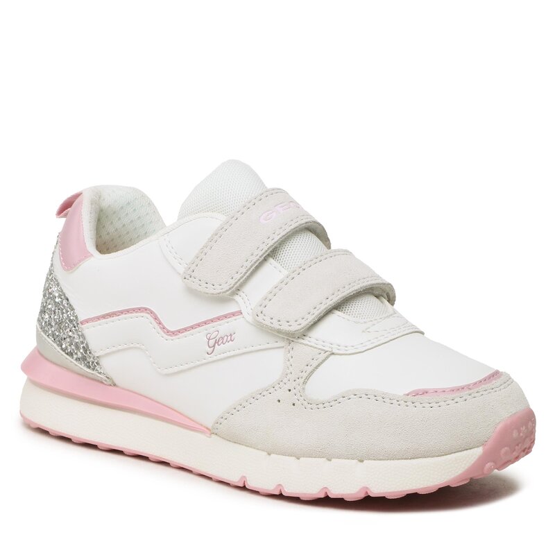 Sneakers Geox J Fastics Girl D J35GZD 022FU C0680 D Off White/Pink Klettverschluss Halbschuhe Mädchen Kinderschuhe