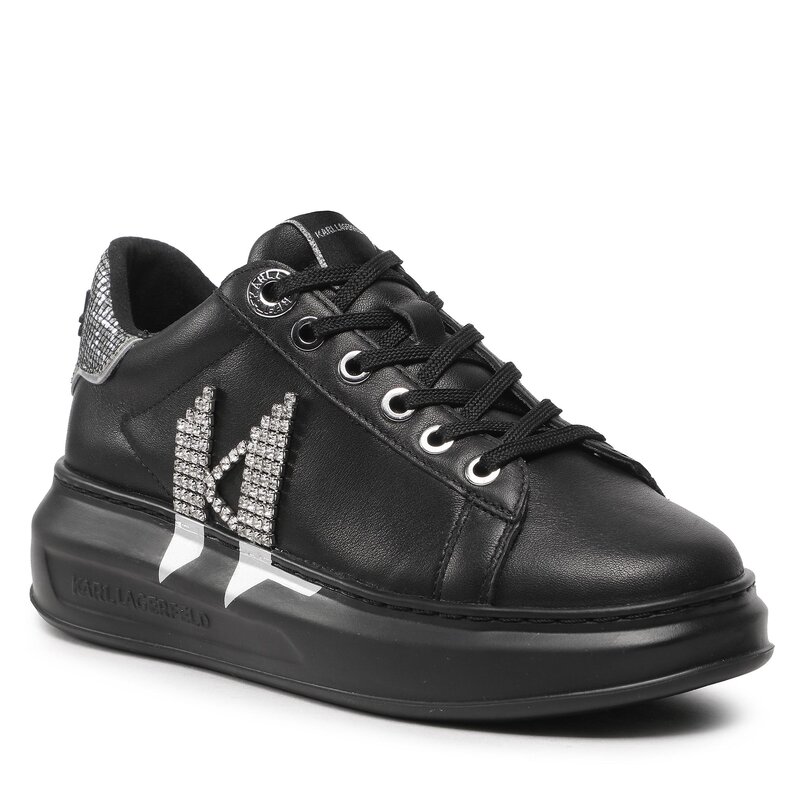 Sneakers KARL LAGERFELD KL62516D Black Lthr W/Silver Sneakers Halbschuhe Damenschuhe