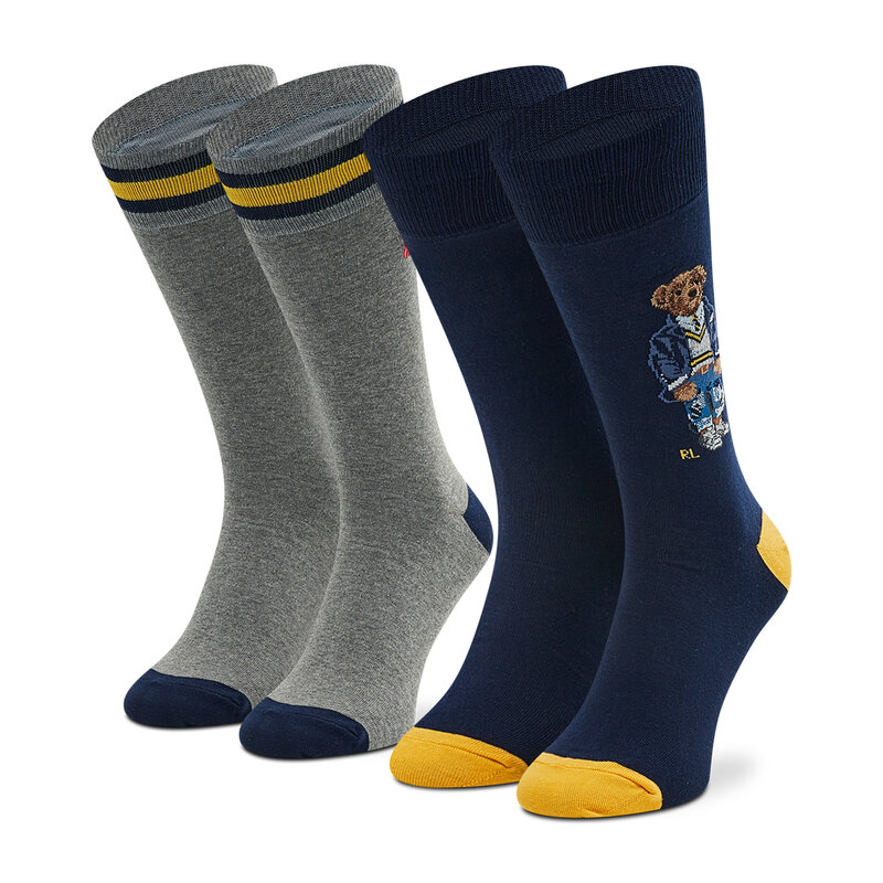 2er-Set hohe Unisex-Socken Polo Ralph Lauren 449874491001 Navy/Foster Grey Htr Hohe Damen Socken Textilien Zubehör