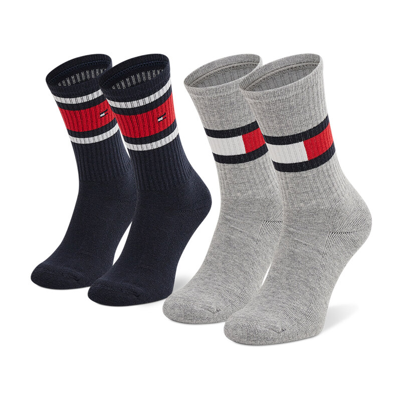 2er-Set hohe Unisex-Socken Tommy Hilfiger 394020001 Middle Grey Melange 758 Hohe Damen Socken Textilien Zubehör