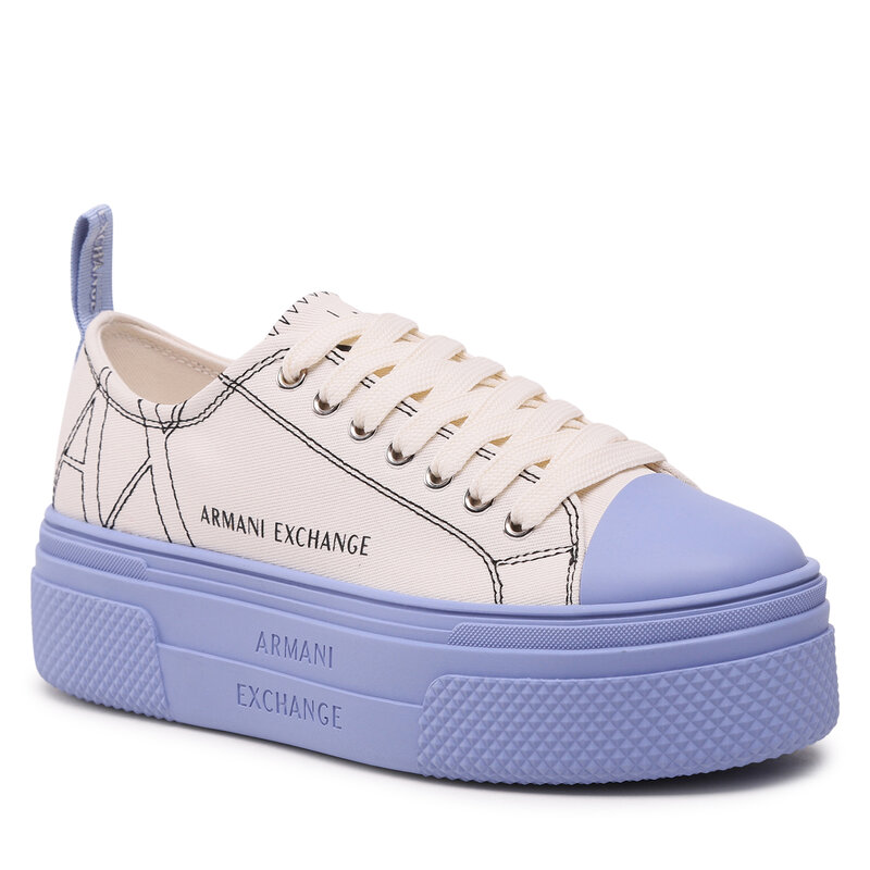 Sneakers aus Stoff Armani Exchange XDX115 XV695 S607 Off White/Light Blue Turnschuhe Halbschuhe Damenschuhe