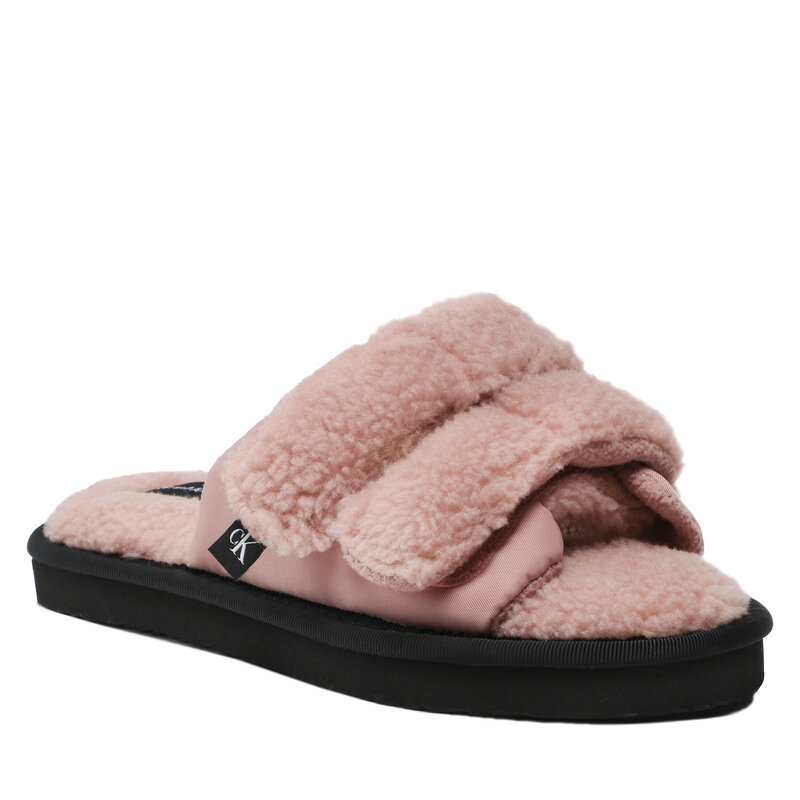 Hausschuhe Calvin Klein Jeans Home Slide Velcro Shearling YW0YW00861 Adobr Rose Hausschuhe Pantoletten und Sandaletten Damenschuhe