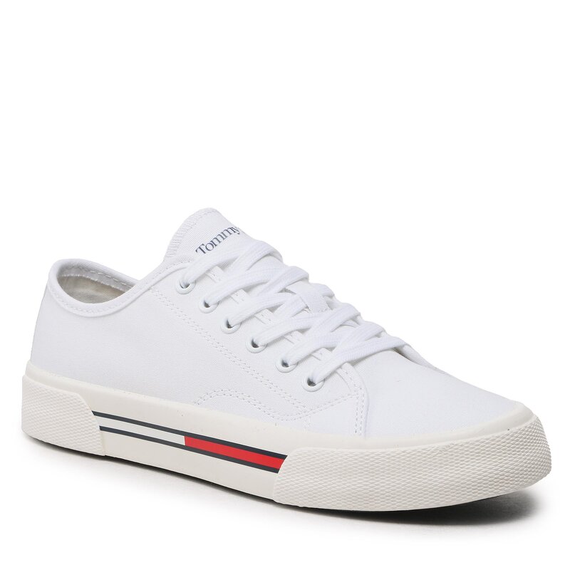 Sneakers aus Stoff Tommy Jeans Low Cut Wmns Canvas EN0EN02085 White 0K4 Sneakers Halbschuhe Damenschuhe