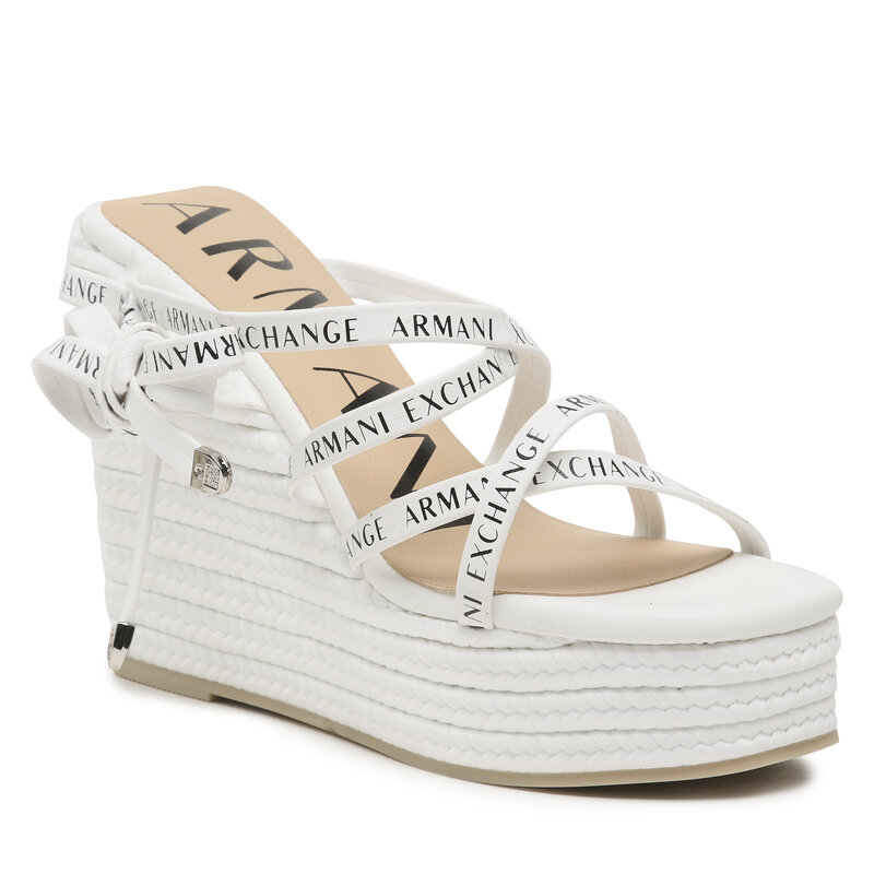 Sandalen Armani Exchange XDP035 XV690 01015 Optic White Keilabsatz Pantoletten und Sandaletten Damenschuhe