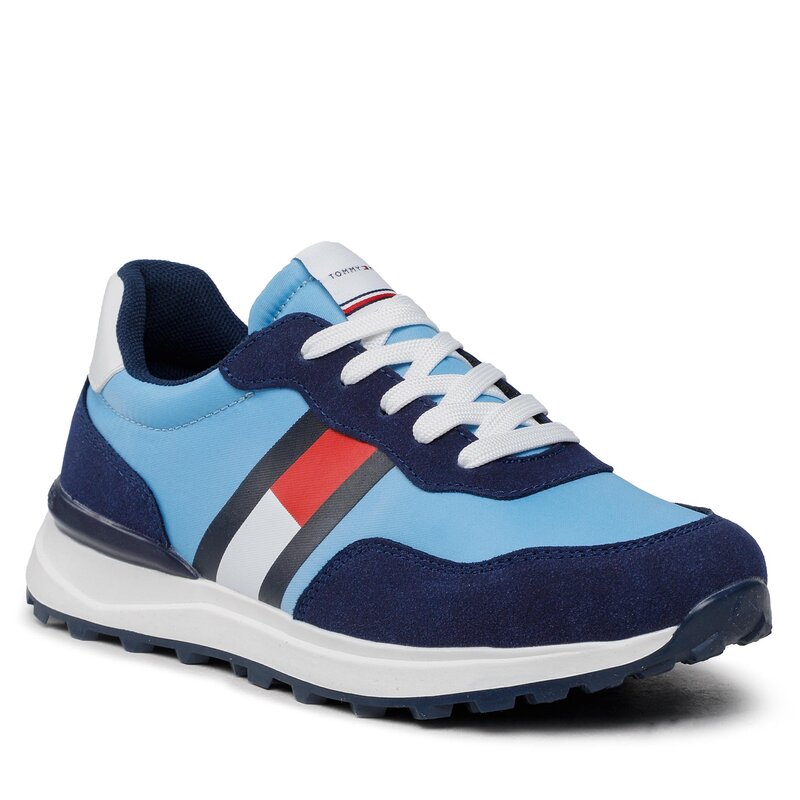 Sneakers Tommy Hilfiger Flag Low Cut Lace-Up Sneaker T3X9-32886-1587 S Blue/Sky Blue X644 Schnürschuhe Halbschuhe Jungen Kinderschuhe