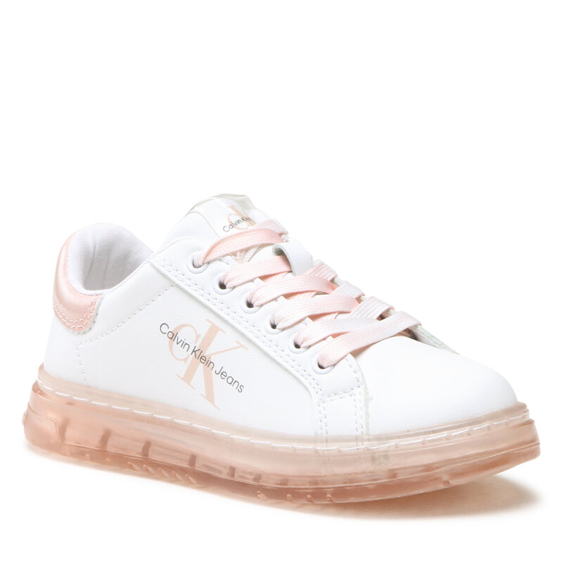 Sneakers Calvin Klein Jeans Low Cut Lace-Up Sneaker V3A9-80474-1434 White/Pink X134 Schnürschuhe Halbschuhe Mädchen Kinderschuhe