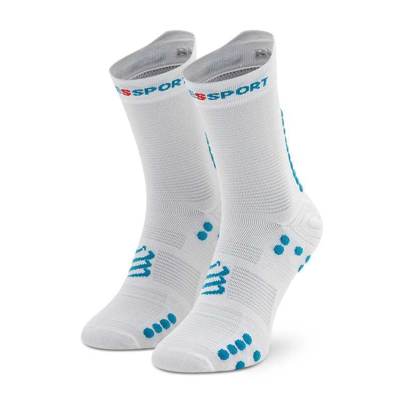 Hohe Socken Unisex COMPRESSPORT Pro Racing V4.0 Run High XU00046B White/Fjord Blue 011 Hohe Damen Socken Textilien Zubehör