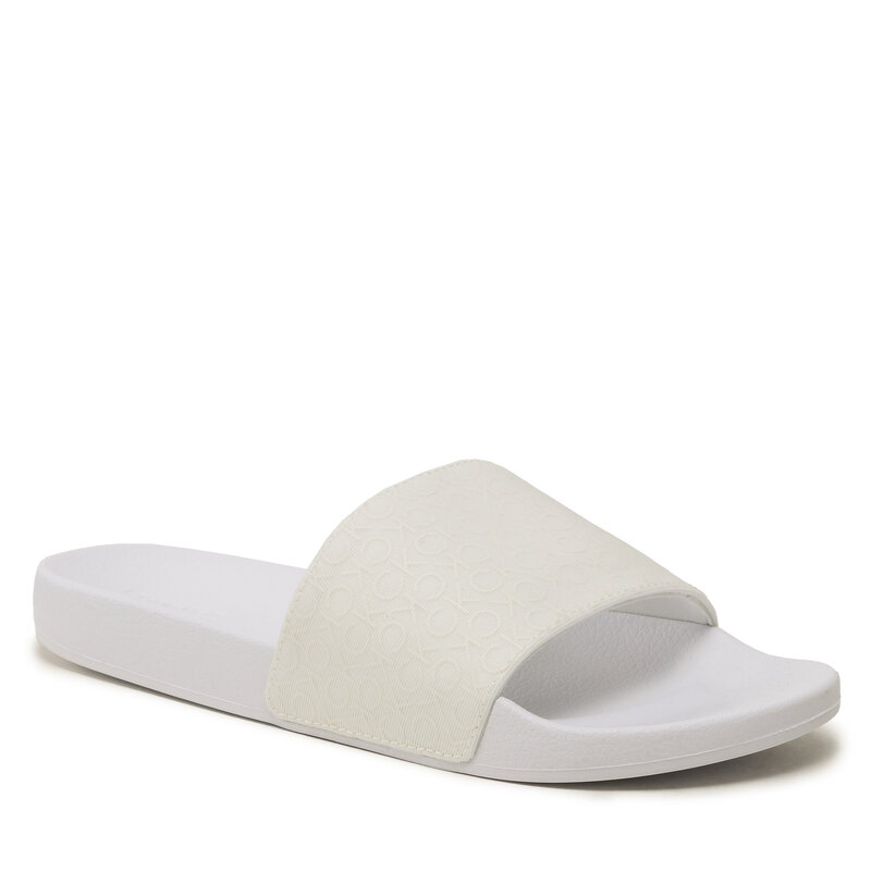 Pantoletten Calvin Klein Pool Slide Mono HM0HM00963 White/Seasonal Mono 0LA Pantoletten Pantoletten und Sandaletten Herrenschuhe