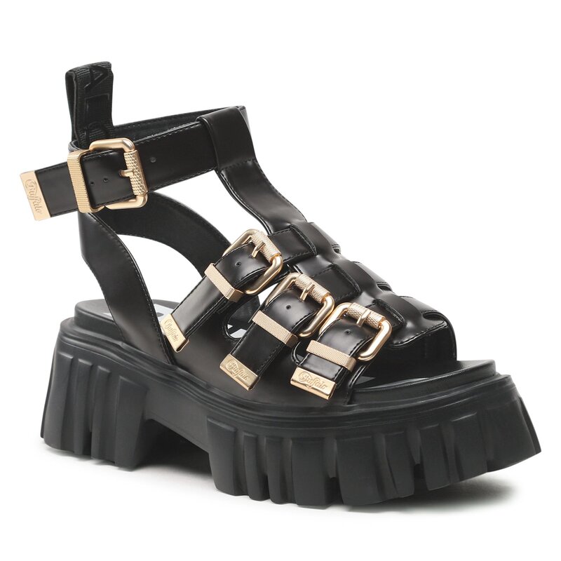 Sandalen Buffalo Lion Teeth BN16021341 Black Alltägliche Sandalen Sandalen Pantoletten und Sandaletten Damenschuhe