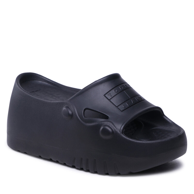 Pantoletten Tommy Jeans Freedom Flatf Pool EN0EN02145 Black 0GJ Keilabsatz Pantoletten und Sandaletten Damenschuhe
