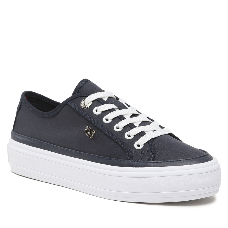 Sneakers aus Stoff Tommy Hilfiger Essential Vulc Canvas Sneaker FW0FW07459 Space Blue DW6 Turnschuhe Halbschuhe Damenschuhe