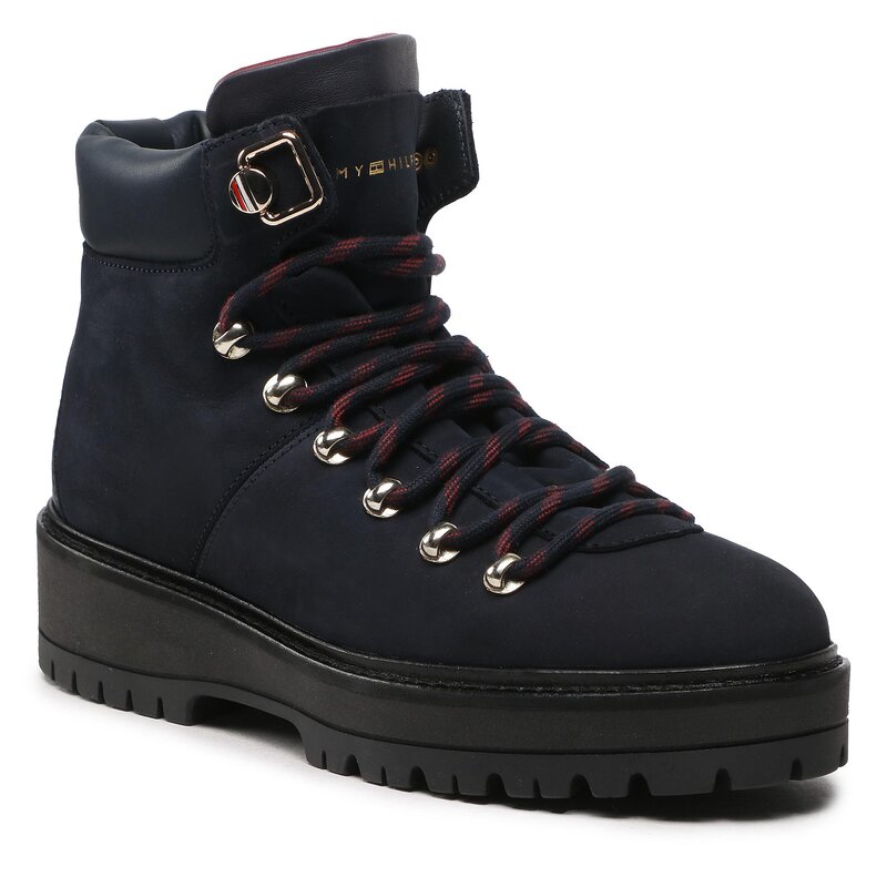 Schnürstiefeletten Tommy Hilfiger Nubuck Outdoor Flat Boot FW0FW06724 Desert Sky DW5 Trapperschuhe Stiefel und andere Damenschuhe