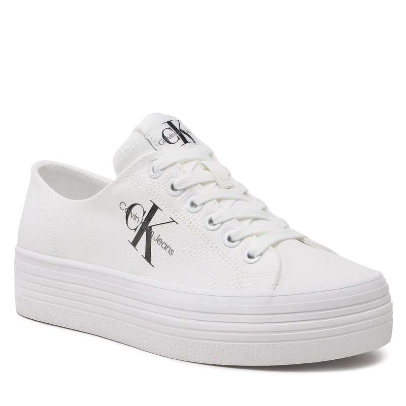 Sneakers aus Stoff Calvin Klein Jeans Vulc Flatform Essential Mono YW0YW01030 White YBR Turnschuhe Halbschuhe Damenschuhe