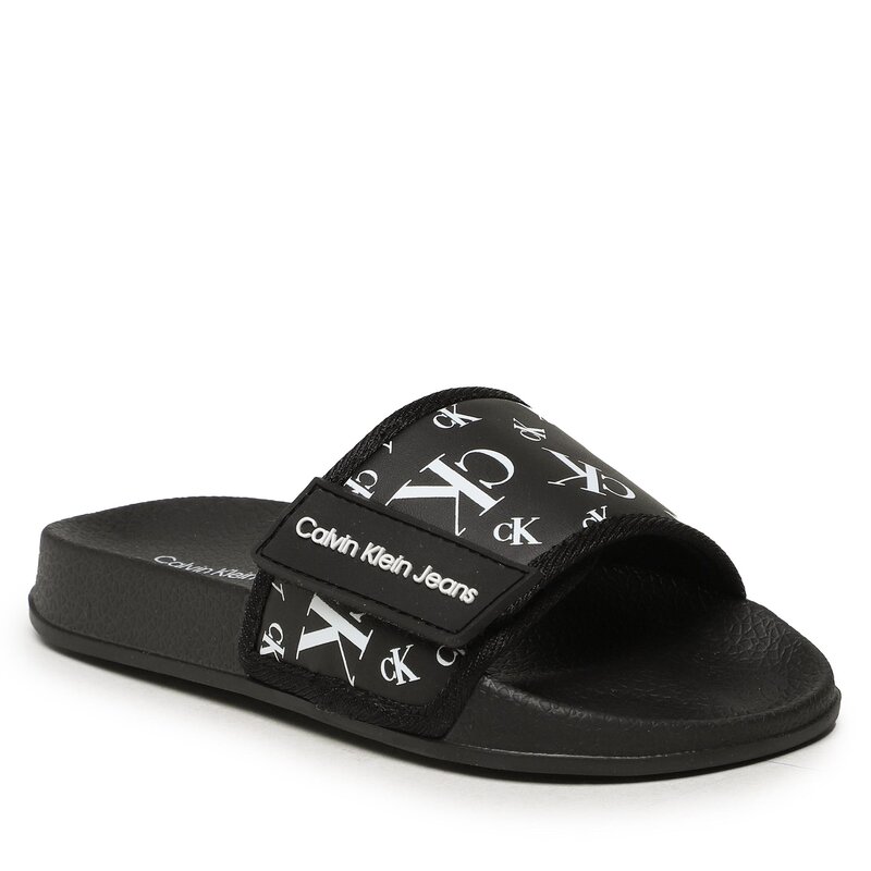Pantoletten Calvin Klein Jeans Logo Maxi Velcro Pool Slide V3B0-80634-1172 M Black 999 Pantoletten Pantoletten und Sandaletten Jungen Kinderschuhe