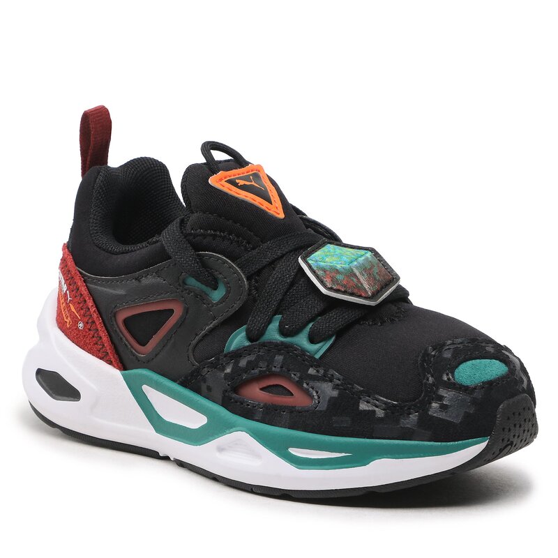 Schuhe Puma Trc Blaze Minecraft Ps 386126 01 Puma Black/Teal Green Schnürschuhe Halbschuhe Jungen Kinderschuhe