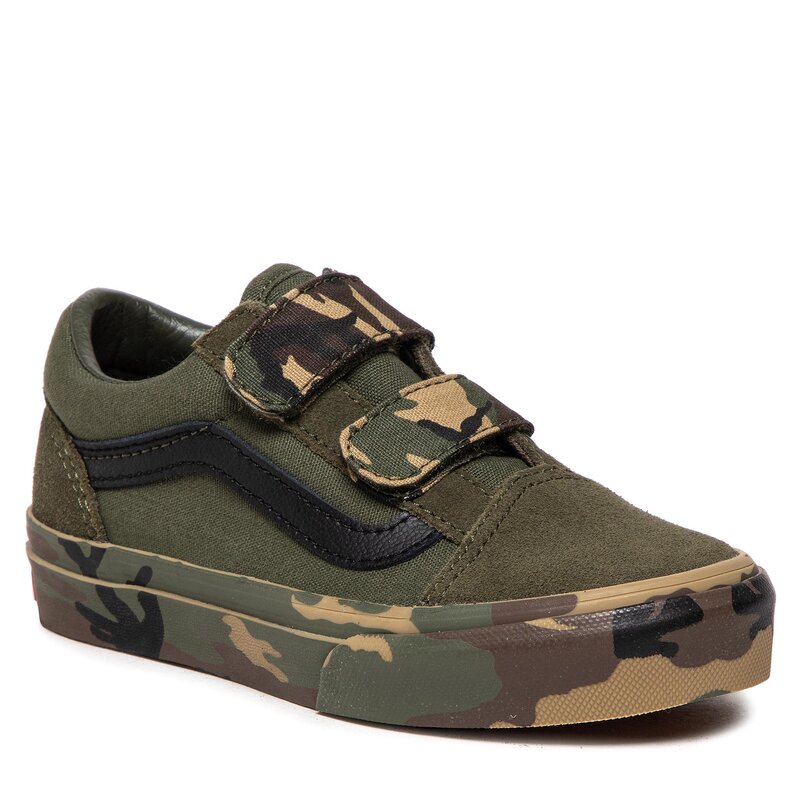 Sneakers aus Stoff Vans Old Skool V VN0A38HDKCZ1 Camo Sidewall Grape Leaf Klettverschluss Halbschuhe Jungen Kinderschuhe